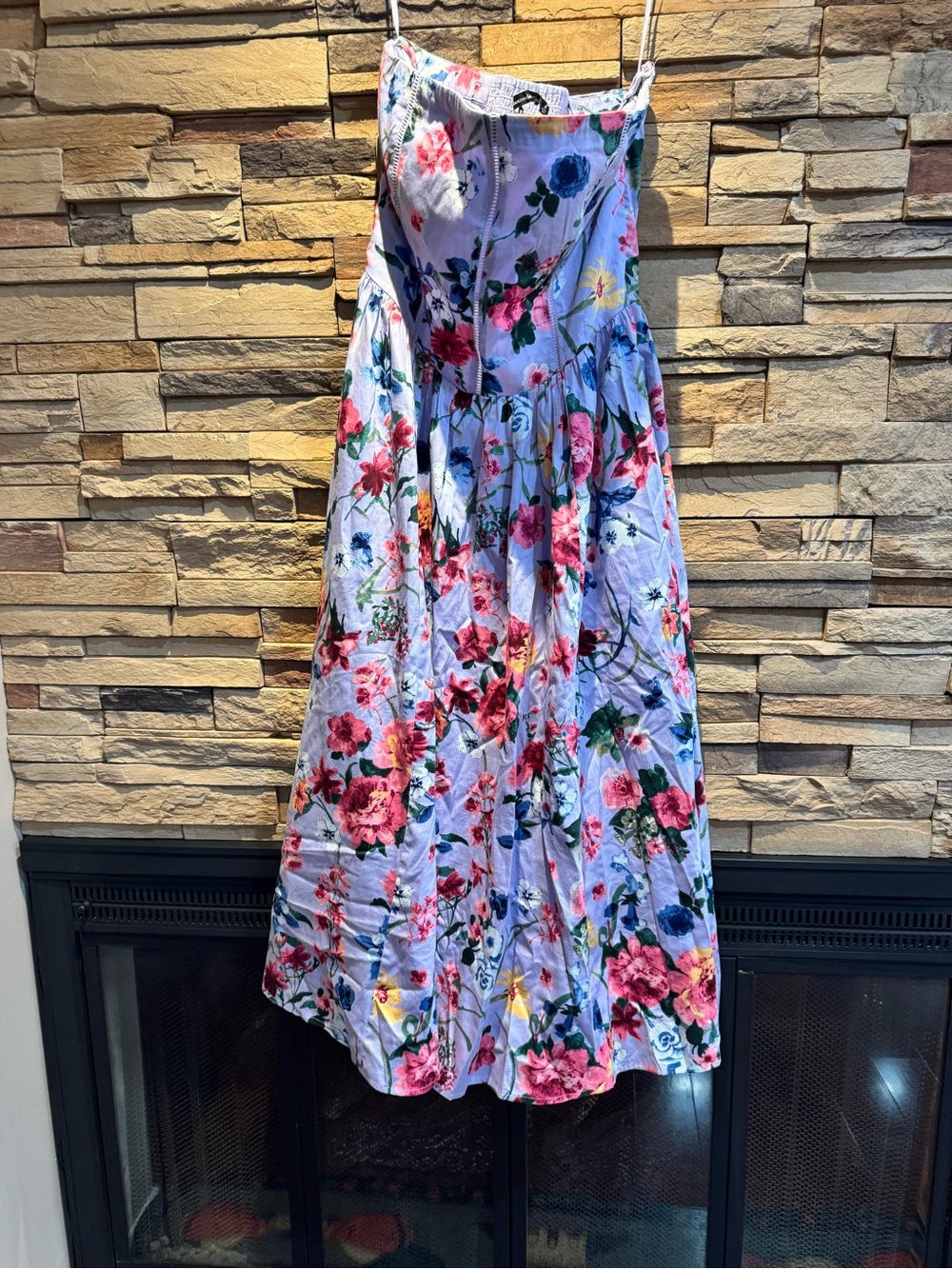 Abercrombie & Fitch bandeau corset waist detail maxi dress in floral print Sz M - Picture 3 of 7
